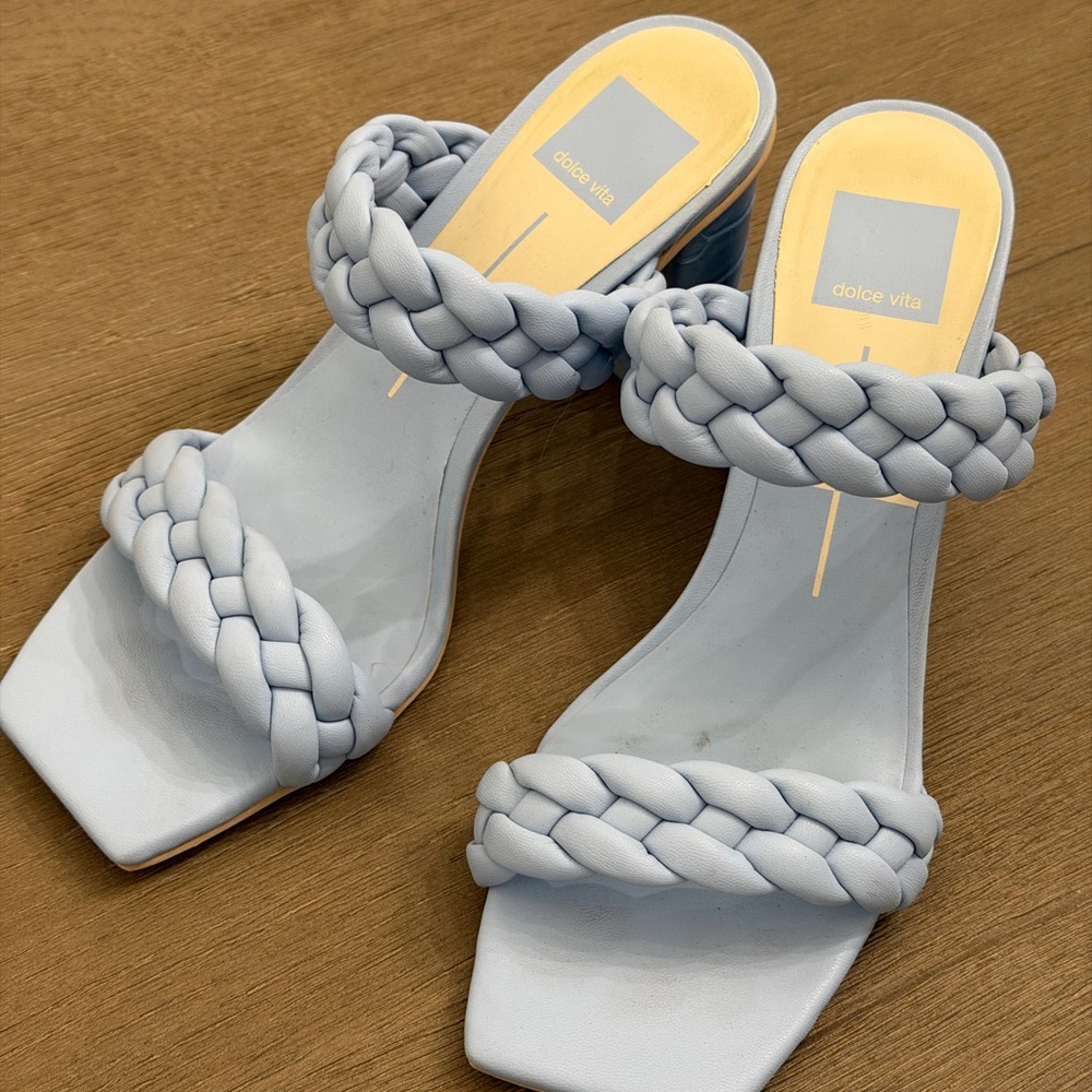 Dolce Vita Pale Blue Braided Strap Mid-Heel Sandals